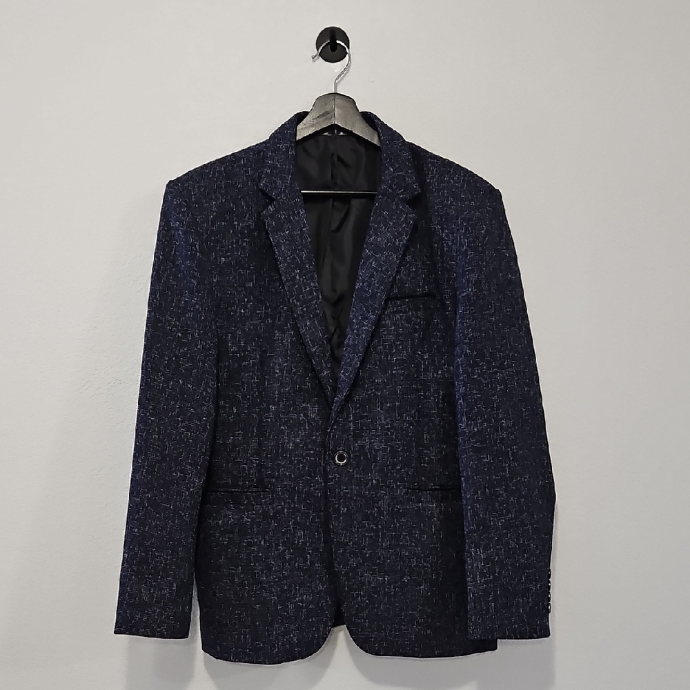 Men's Blazer Lightweight Semi-formal Suit Jacket Textured Single Button L Blue